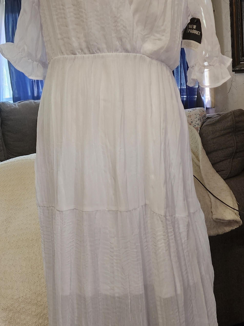 Bella Ella White Boho Tiered Maxi Dress Sz Lrg